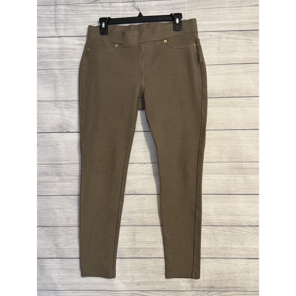 Michael Kors Brown Pull On Skinny Ankle Pants Stretch Faux Front Pockets M